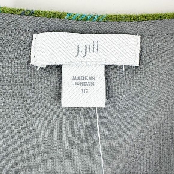 J. Jill Skirt Plaid Wool Blend Wrap Fringe Gray Green Blue Fall Womens 16 - Picture 6 of 13